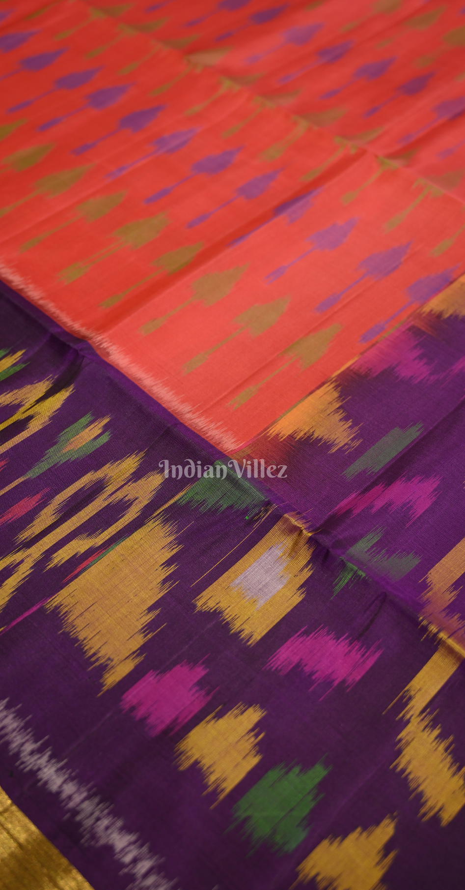 Red Purple Pochampally Ikat Silk Saree