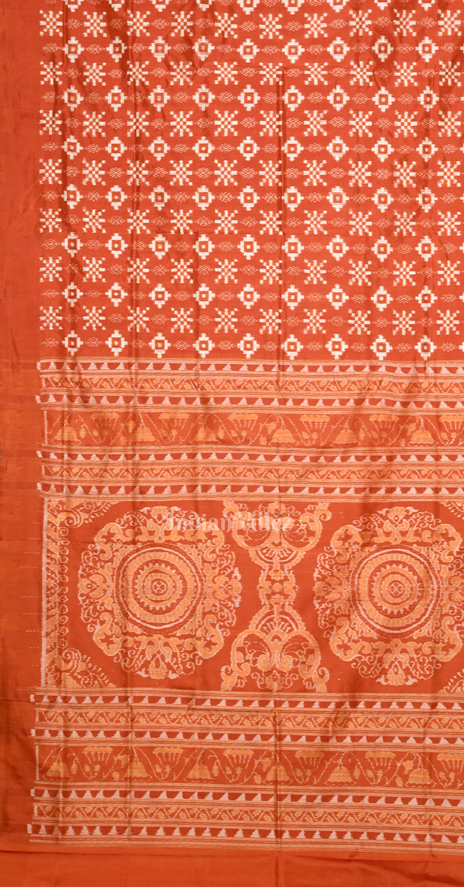 Exclusive Orange Pasapali Odisha Ikat Sambalpuri Silk Saree