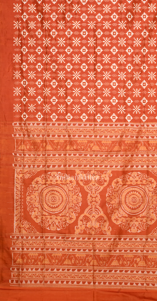 Exclusive Orange Pasapali Odisha Ikat Sambalpuri Silk Saree