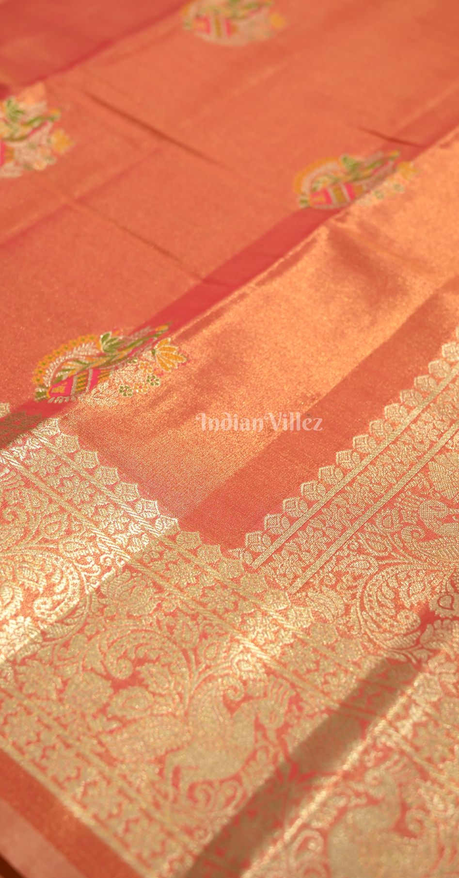 Peach Orange Pure Kanjivaram Tissue Silk Saree