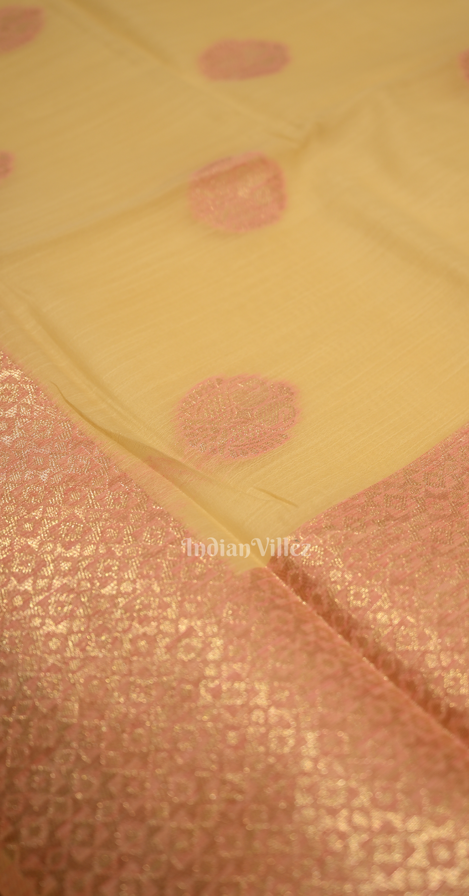 Light Yellow Baby Pink Pure Multicoloured Linen Banarasi Saree