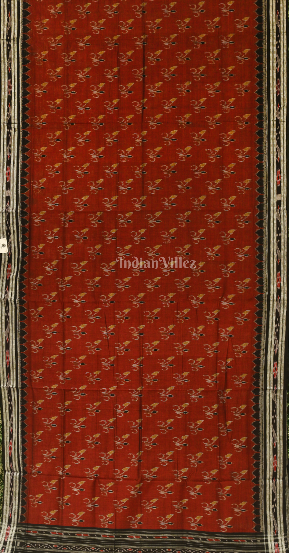 Maroon Red Mayur Chandrika Odisha Ikat Maniabandha Cotton Saree 