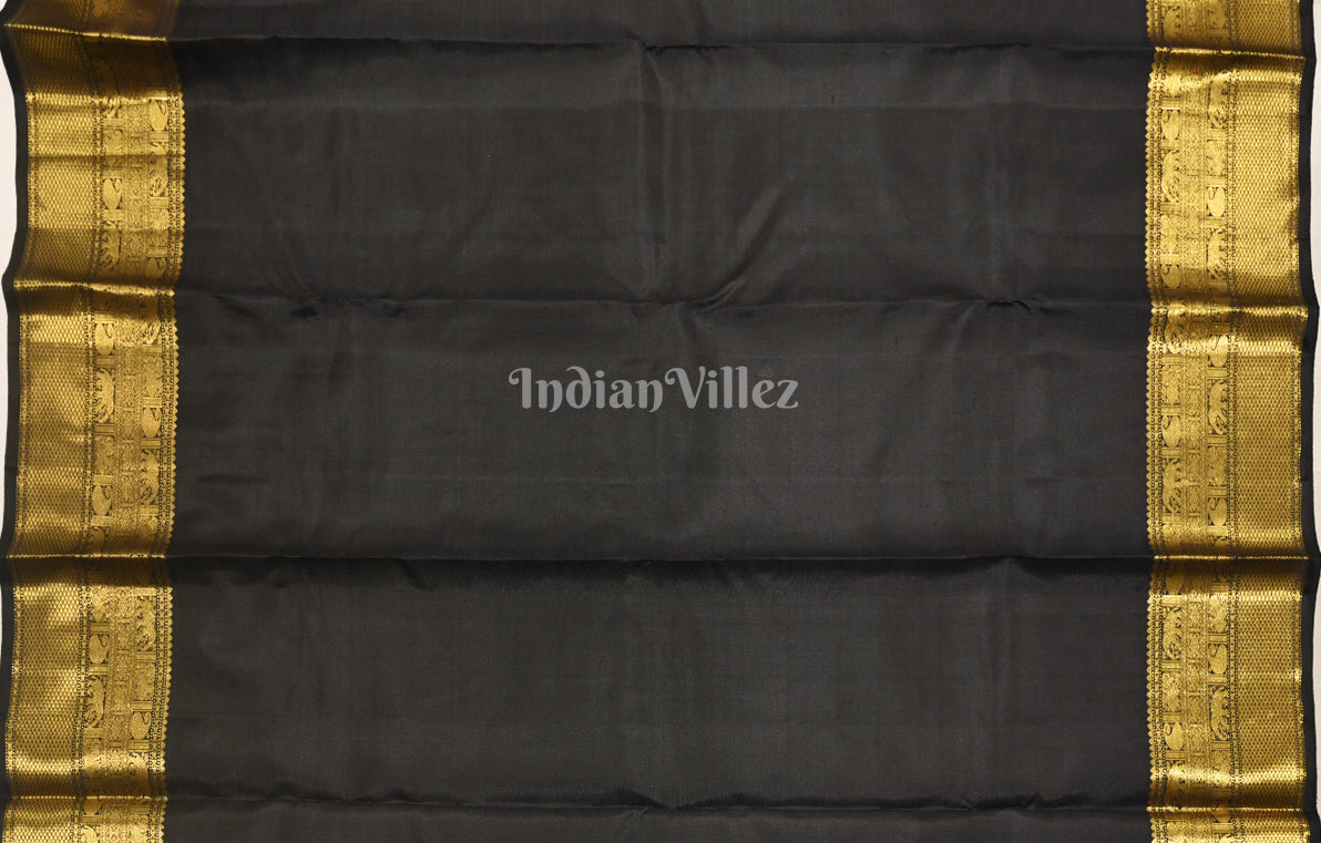 Black with Golden Check Buti Brocade Pure Kanjivaram Silk Saree 