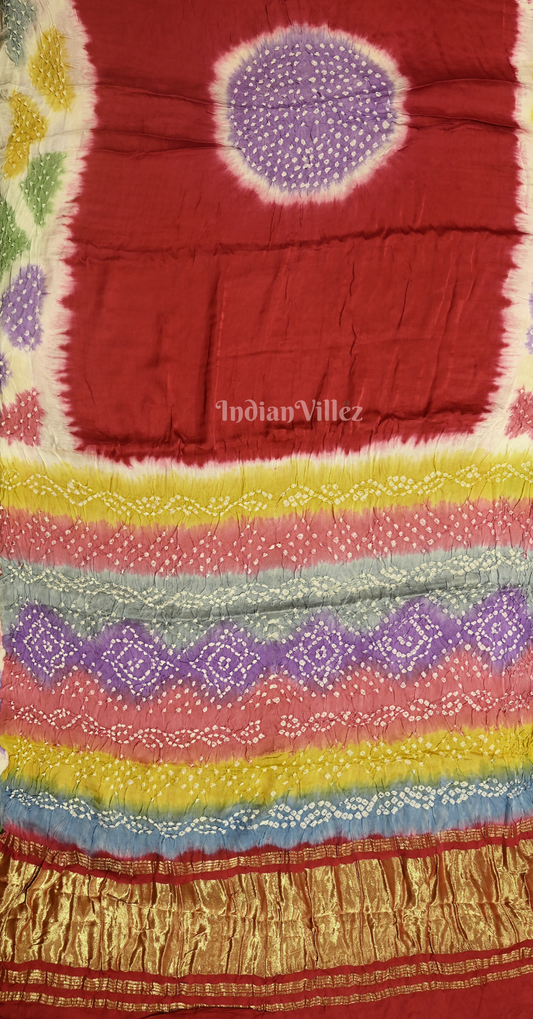  Red Bandhani Gharchola Gaji Silk Saree with Zari Work