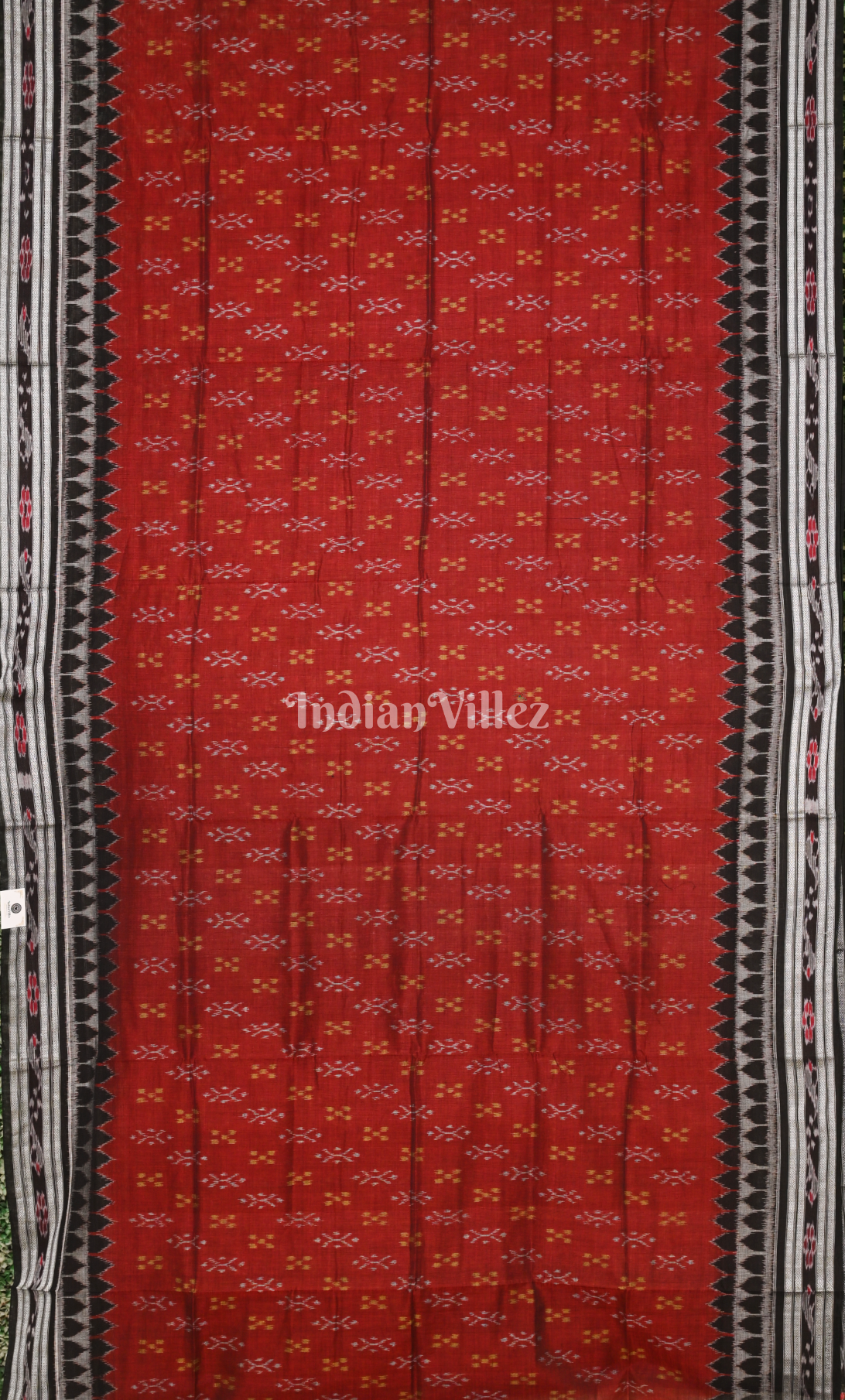 Red Black Odisha Ikat Maniabandha Cotton Saree 