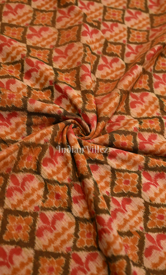 Mustard Yellow Red Sambalpuri Odisha Ikat Cotton Fabric 