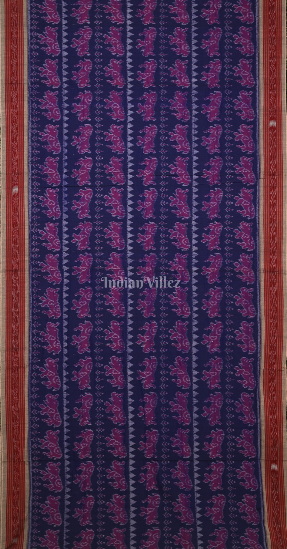 Blue Cream Jungle Motif Odisha Ikat Sambalpuri Cotton Saree 