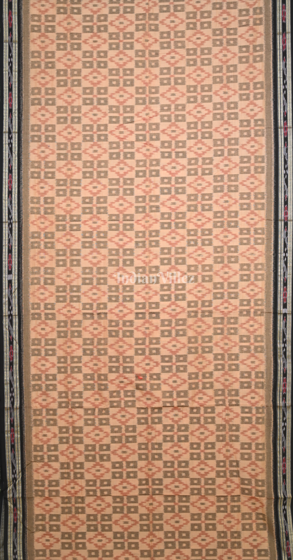 Beige Black Odisha Ikat Sambalpuri Cotton Saree with Pasapali Anchal