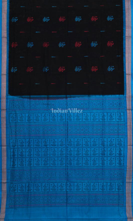 Black Blue Doll Theme Odisha Ikat Bomkai Cotton Saree
