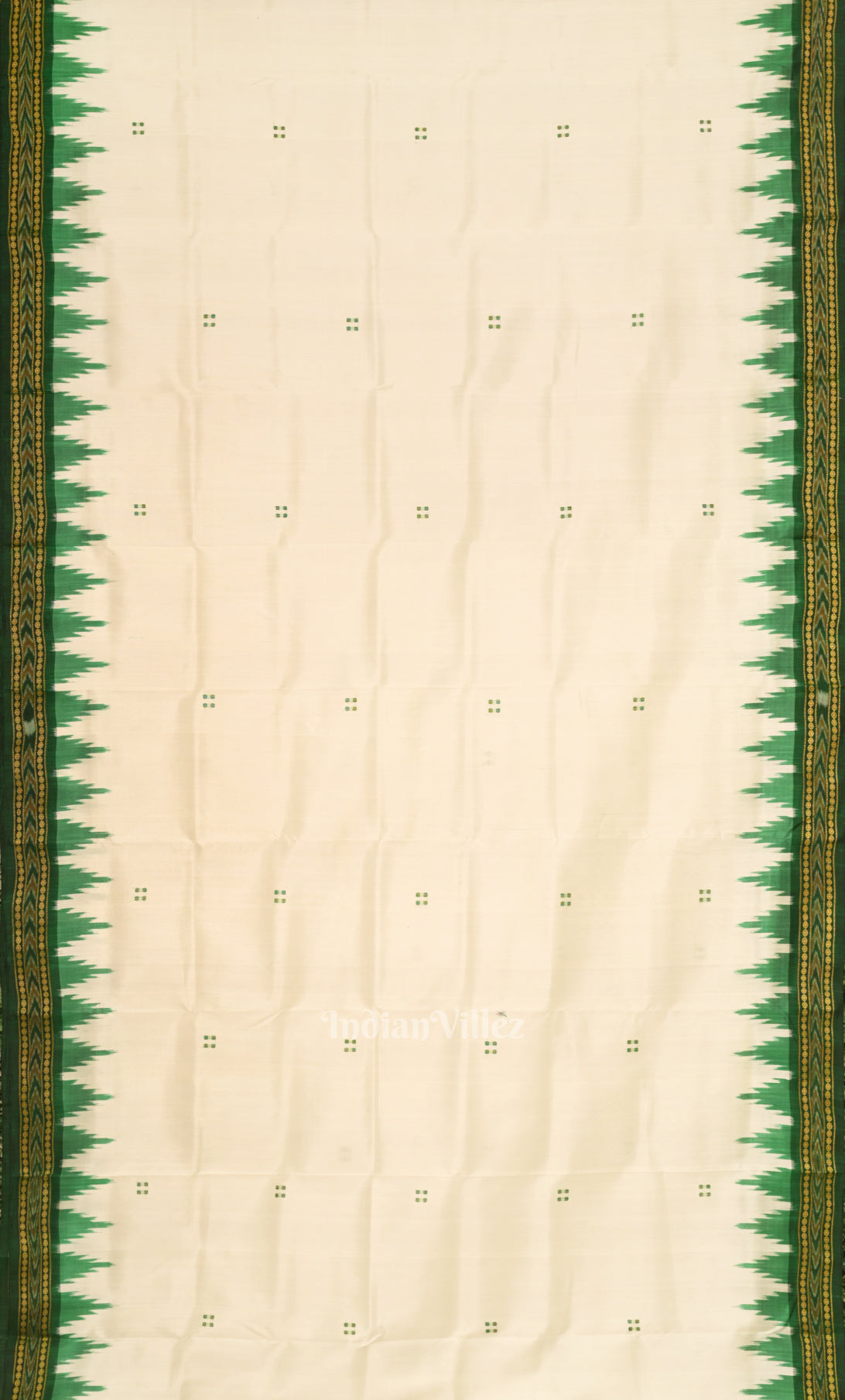 White Green Buti Design Odisha Ikat Khandua Silk Saree with Pasapali Anchal