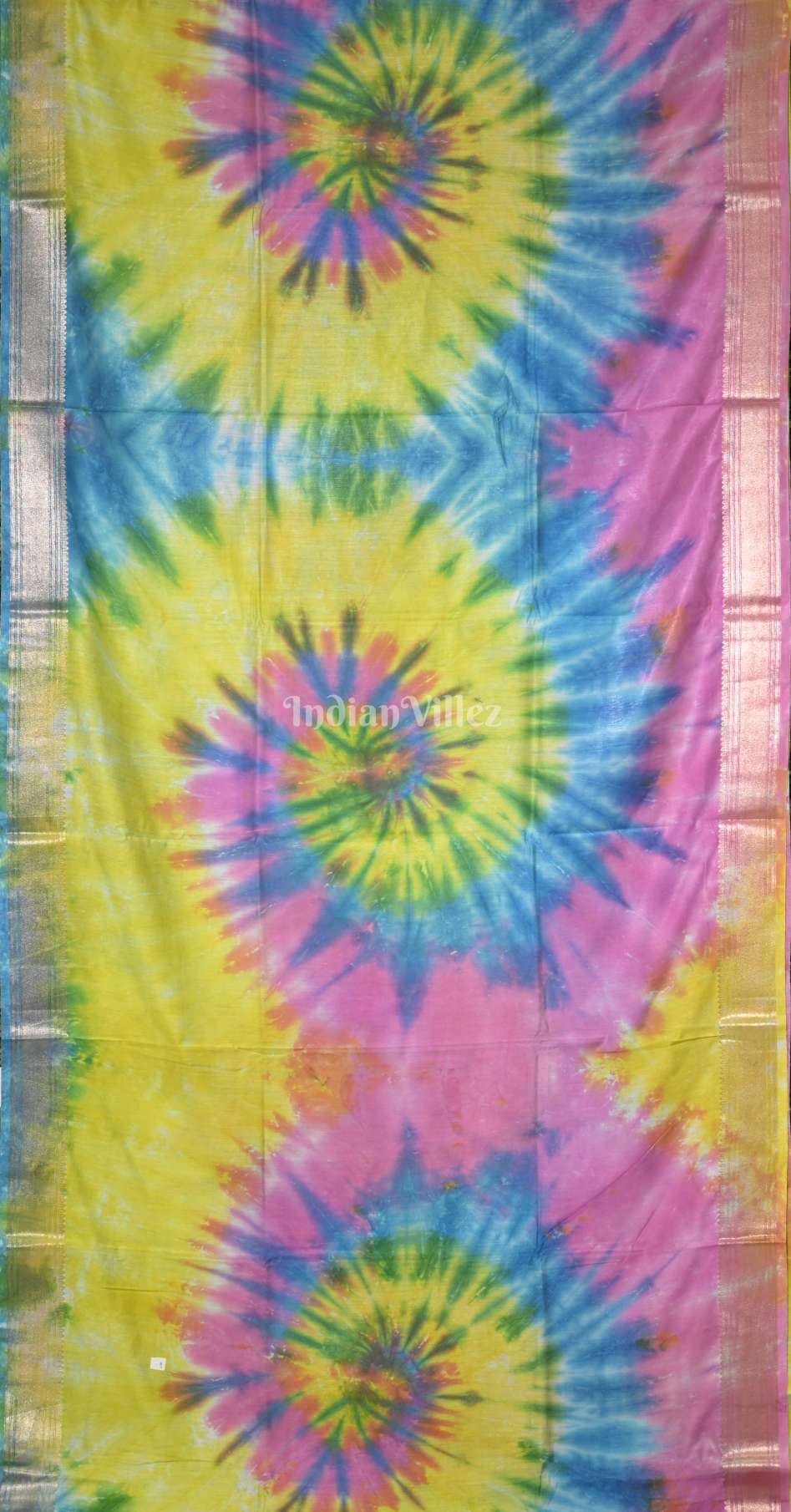 Yellow with Multicolour Tie & Dye Shibori Block Print Cotton Saree 