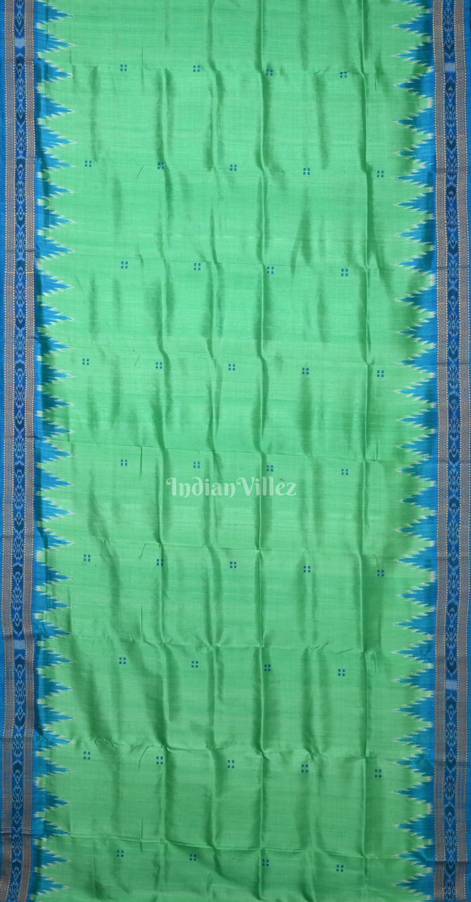 Mint Green Blue Buti Design Odisha Ikat Khandua Silk Saree 