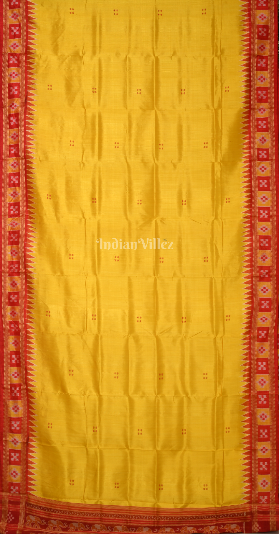 Yellow Red Pasapali Border Khandua Silk Saree with Elephant Anchal 