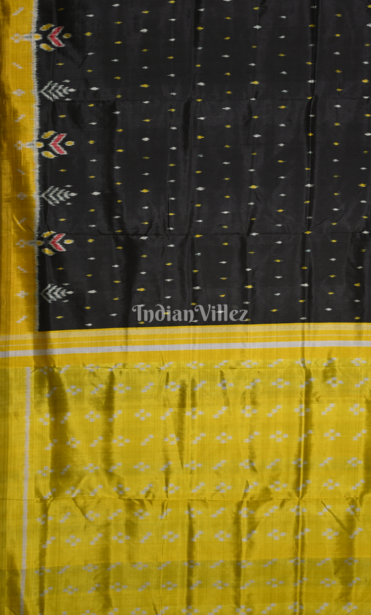 Black Yellow Pasapali  Border Odisha Ikat Contemporary Designer Silk Saree