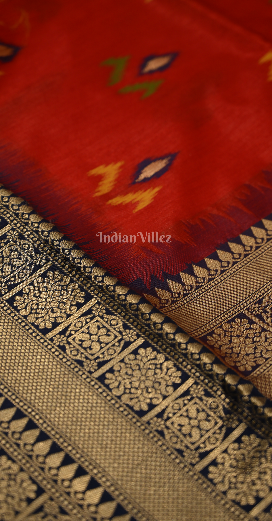 Red Purple Ikat Saree with Zari Border Tussar Silk
