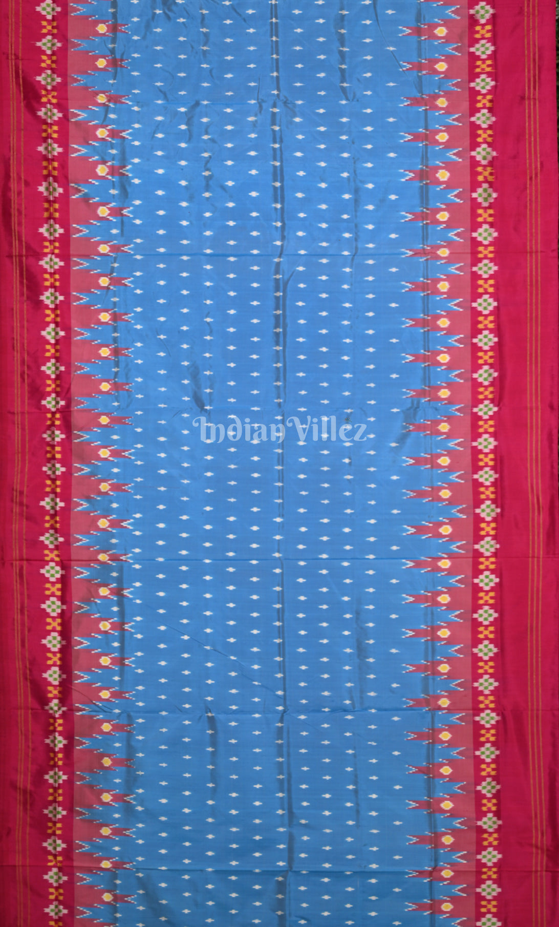 Sky Blue Rani Pink Pochampally Ikat Silk Saree 