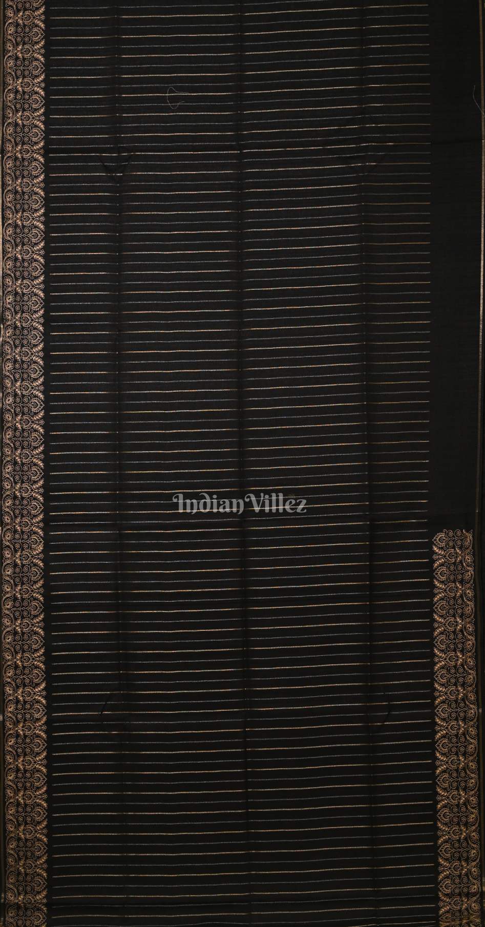 Black Stripped Tussar Silk Saree with Embroidery Work 