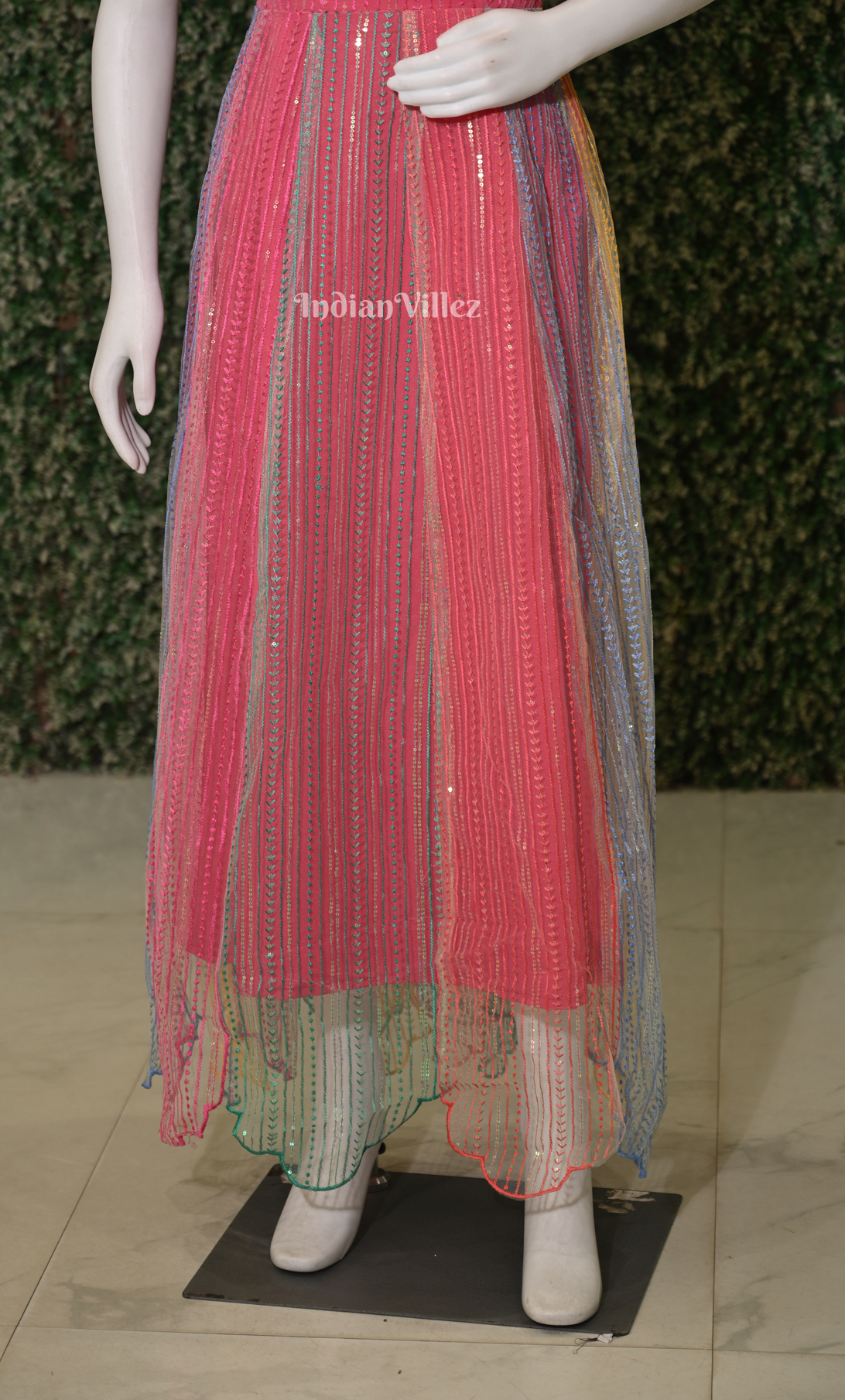 Party Wear Pink Noodle Strap Designer Sequin Gown