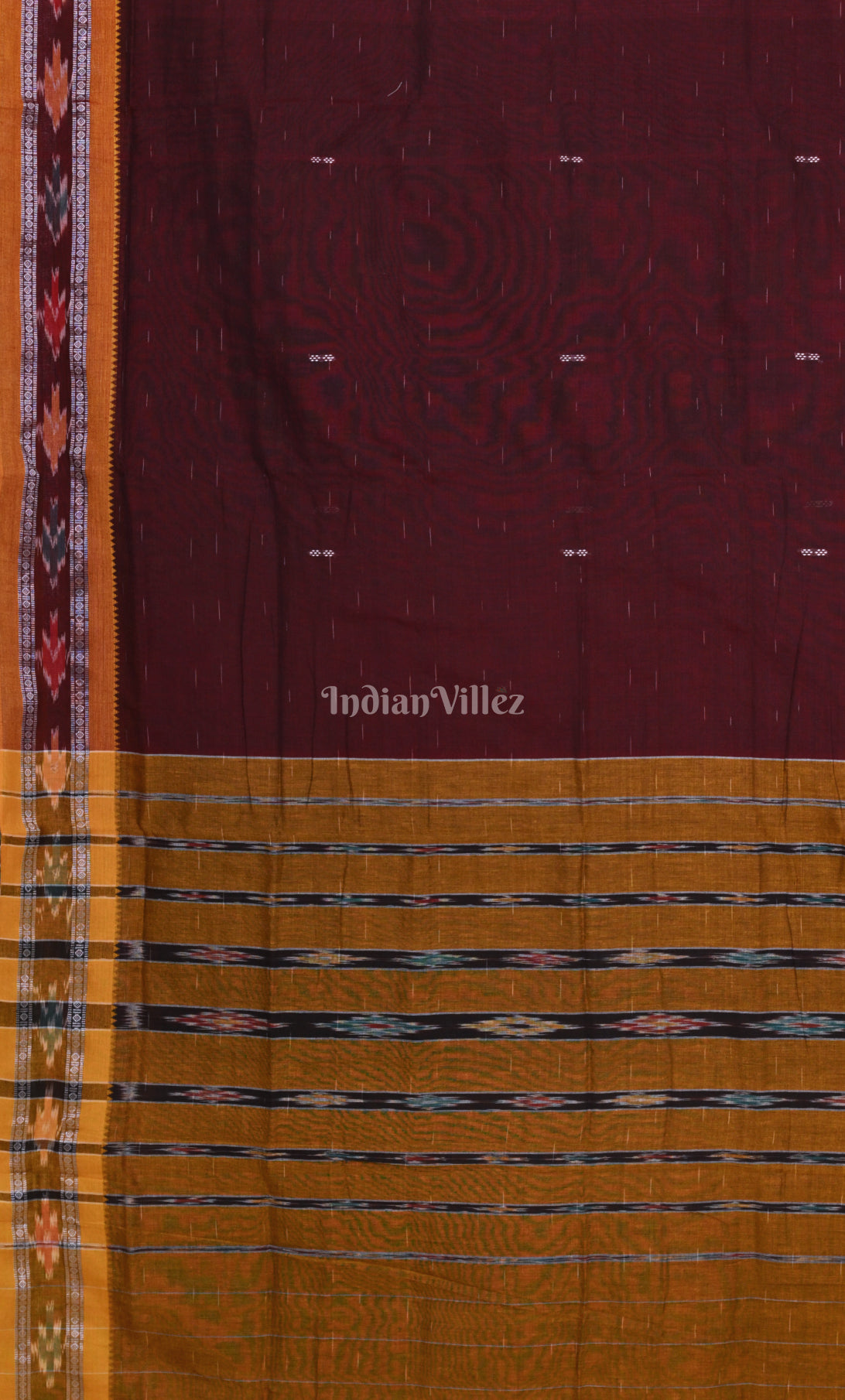 Maroon Brown Odisha Ikat Maniabandha Cotton Saree 
