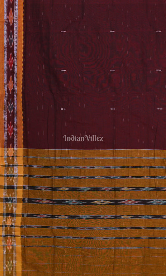 Maroon Brown Odisha Ikat Maniabandha Cotton Saree 