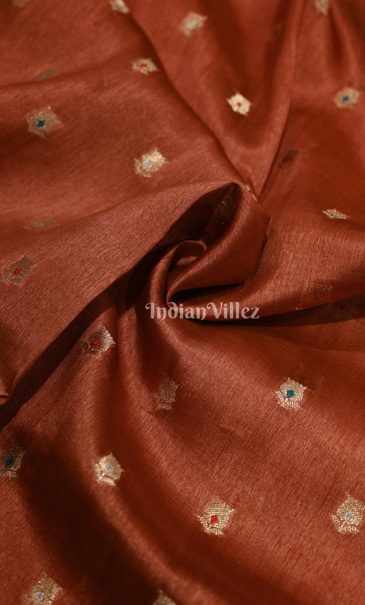 Maroon Red Dupion Meenakari Pure Banarasi Silk Saree 