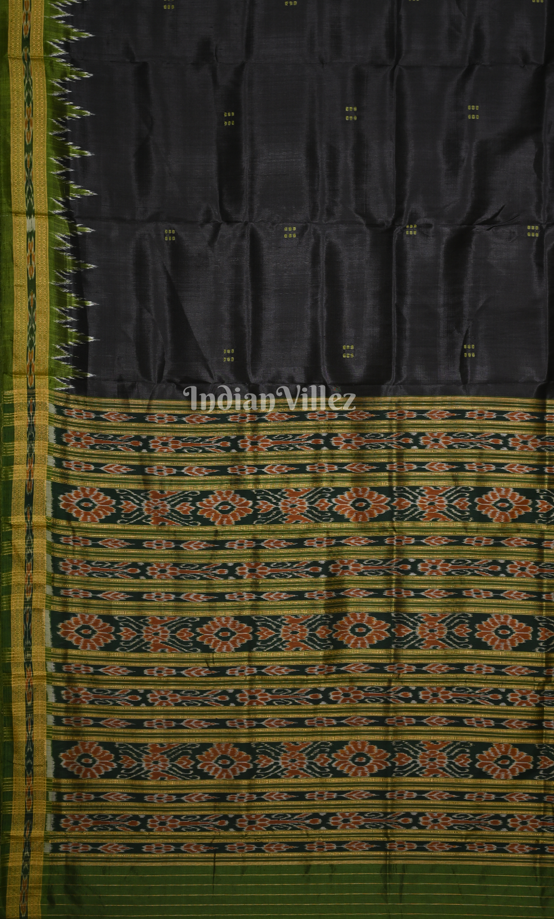 Black Green Buti Design Odisha Ikat Khandua Silk Saree