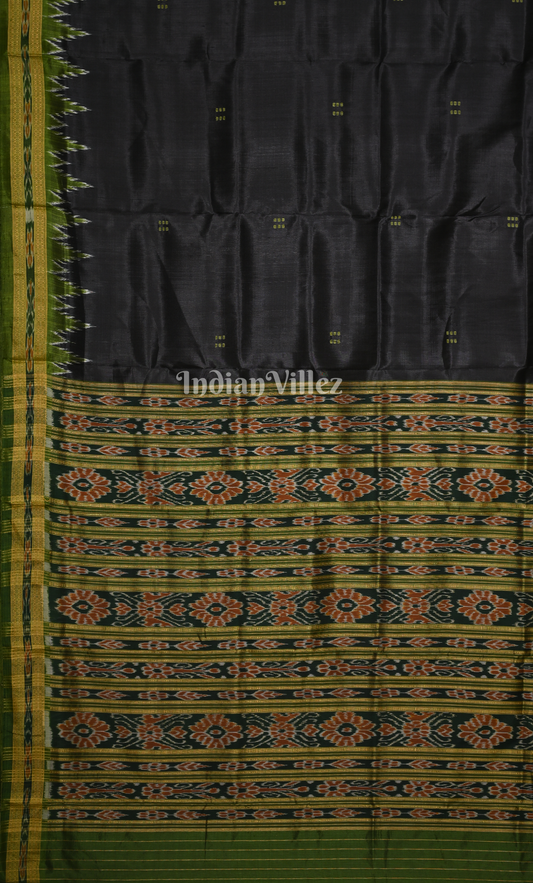 Black Green Buti Design Odisha Ikat Khandua Silk Saree