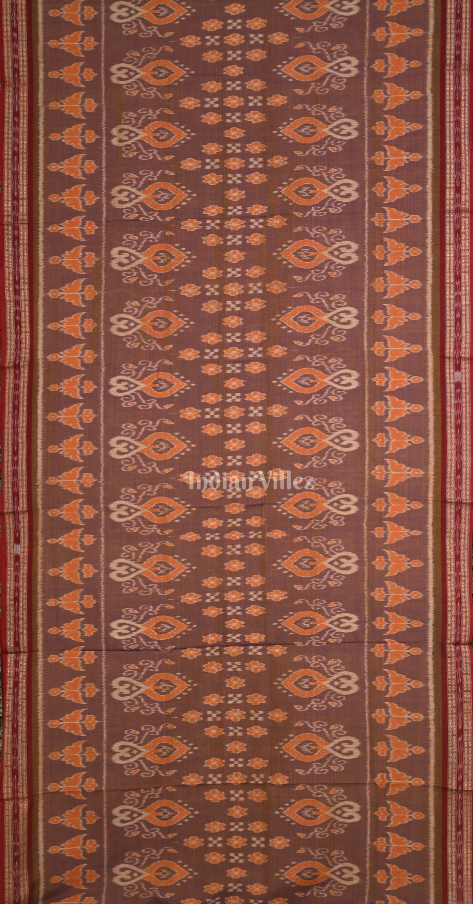 Brown Red Body Pasapali Odisha Ikat Sambalpuri Pure Cotton Saree