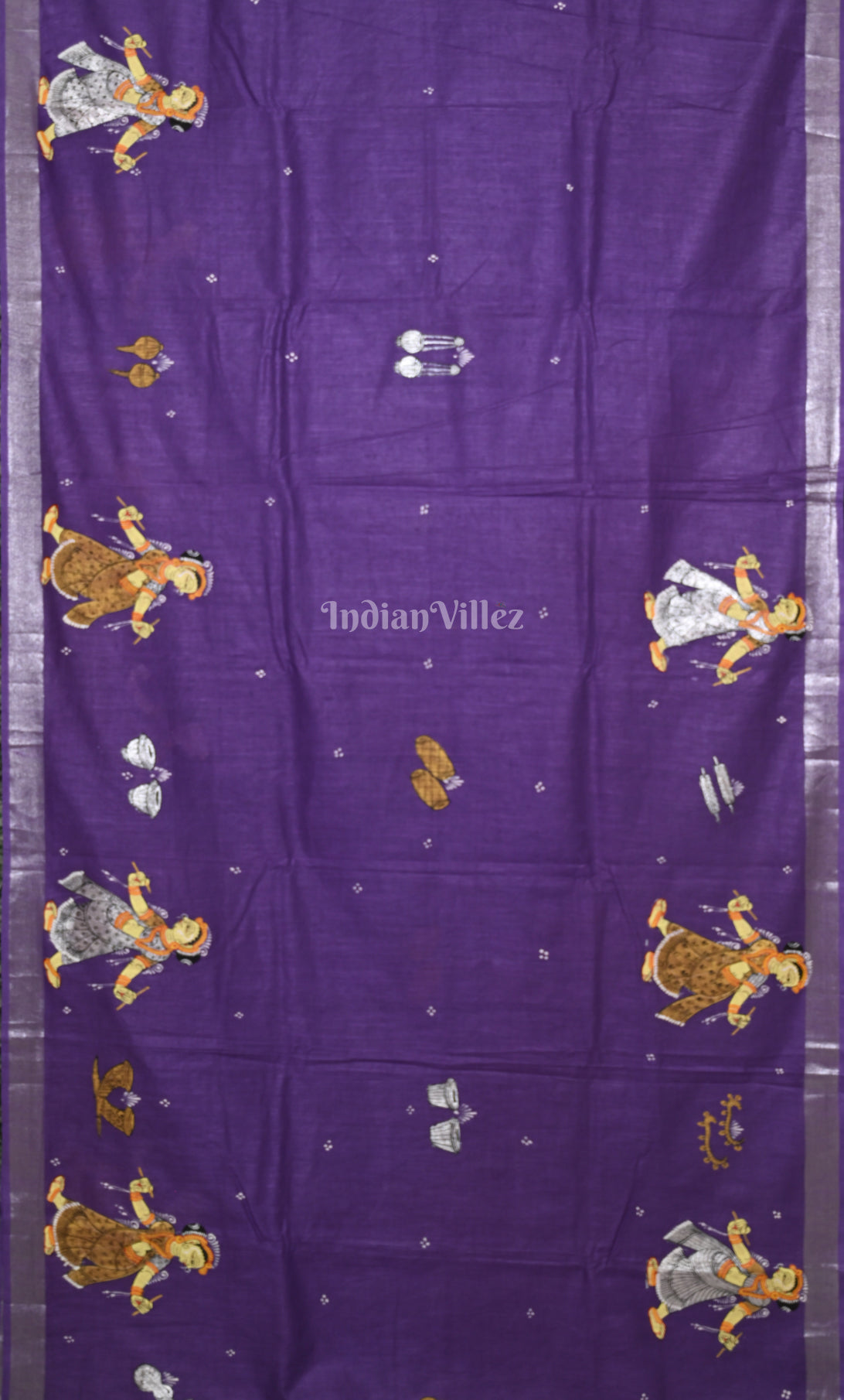 Blue Dandiya Raas Theme Hand-painted Pattachitra Saree 