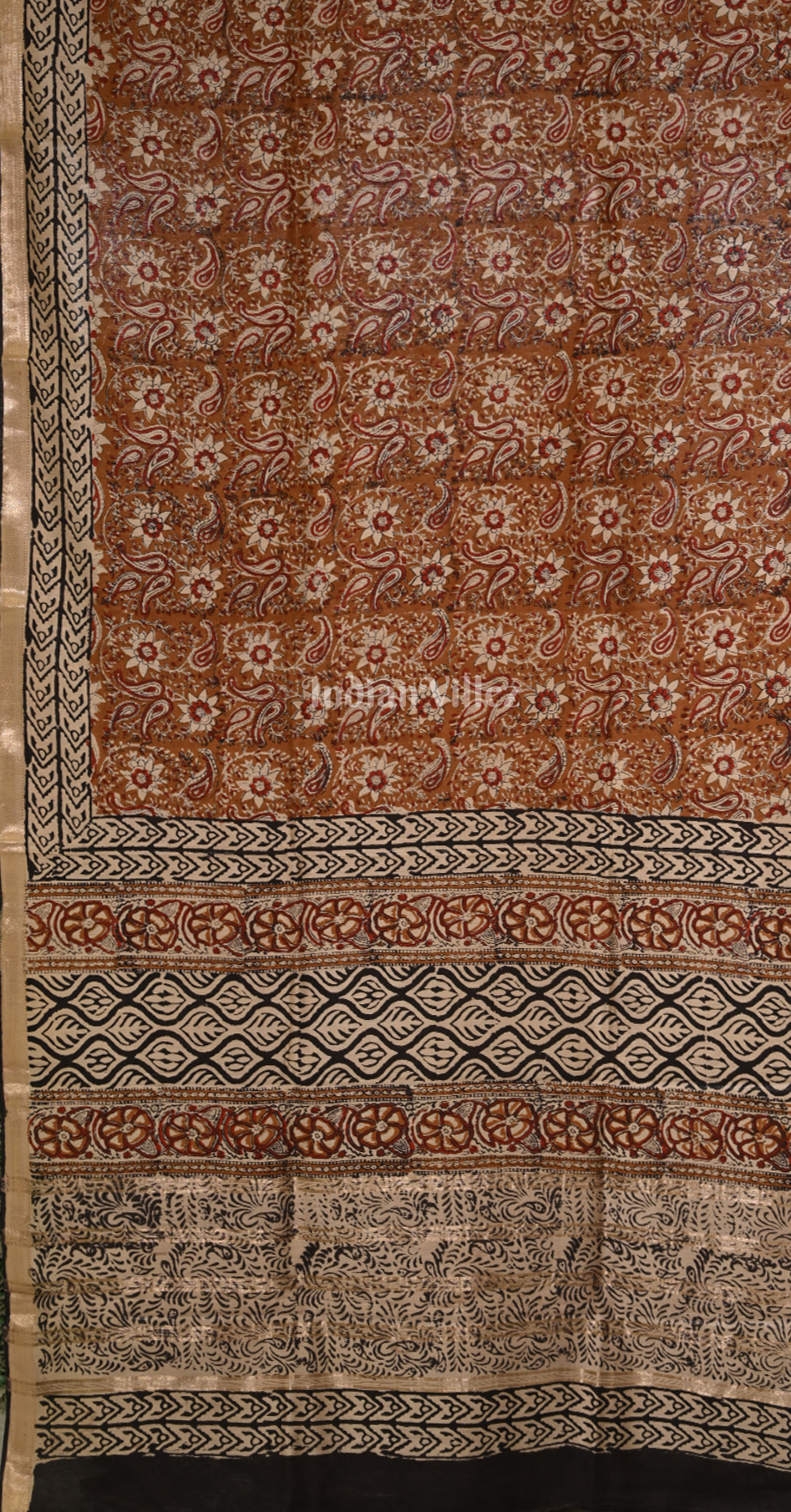 Maroon Block Printed Bagru Cotton Saree 