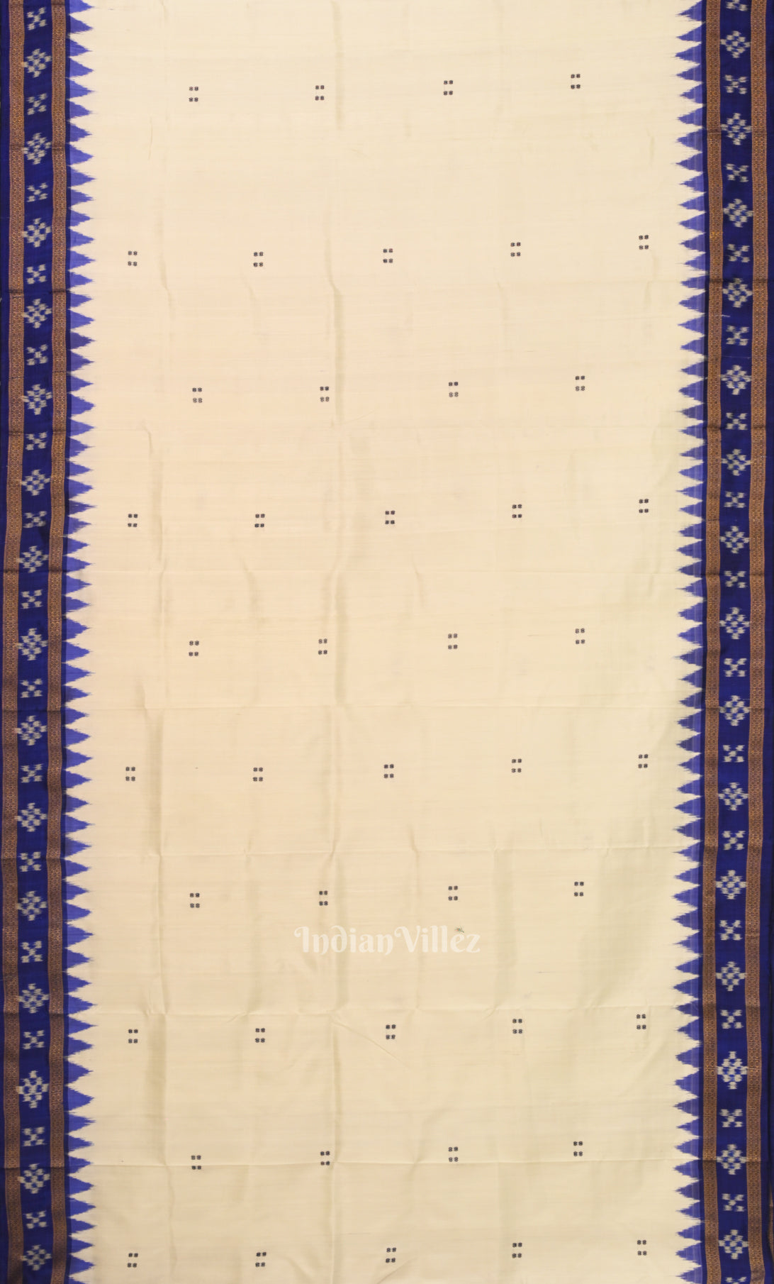 White Indigo Blue Border Pasapali Odisha Ikat Khandua Silk Saree