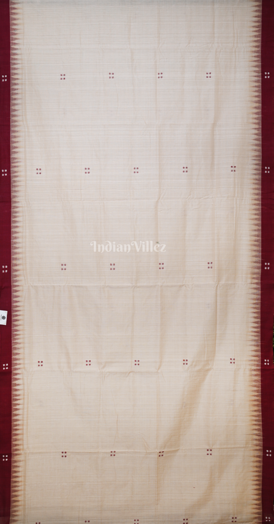 White Maroon Buti Design Odisha Ikat Sambalpuri Cotton Saree 
