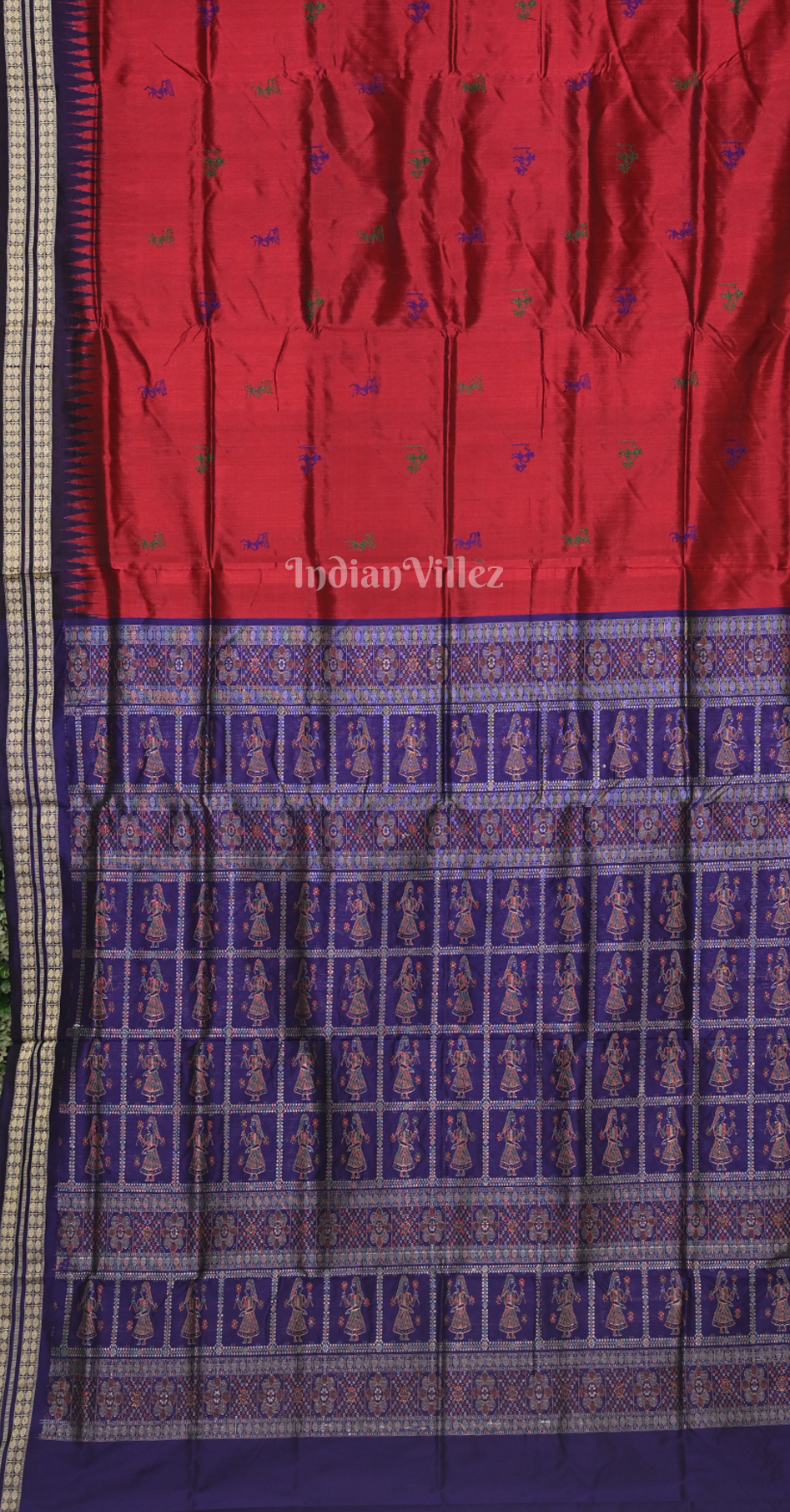 Red Maroon Tribal Doli Sawari Odisha Ikat Bomkai Sambalpuri Silk Saree 