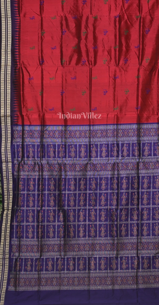 Red Maroon Tribal Doli Sawari Odisha Ikat Bomkai Sambalpuri Silk Saree 