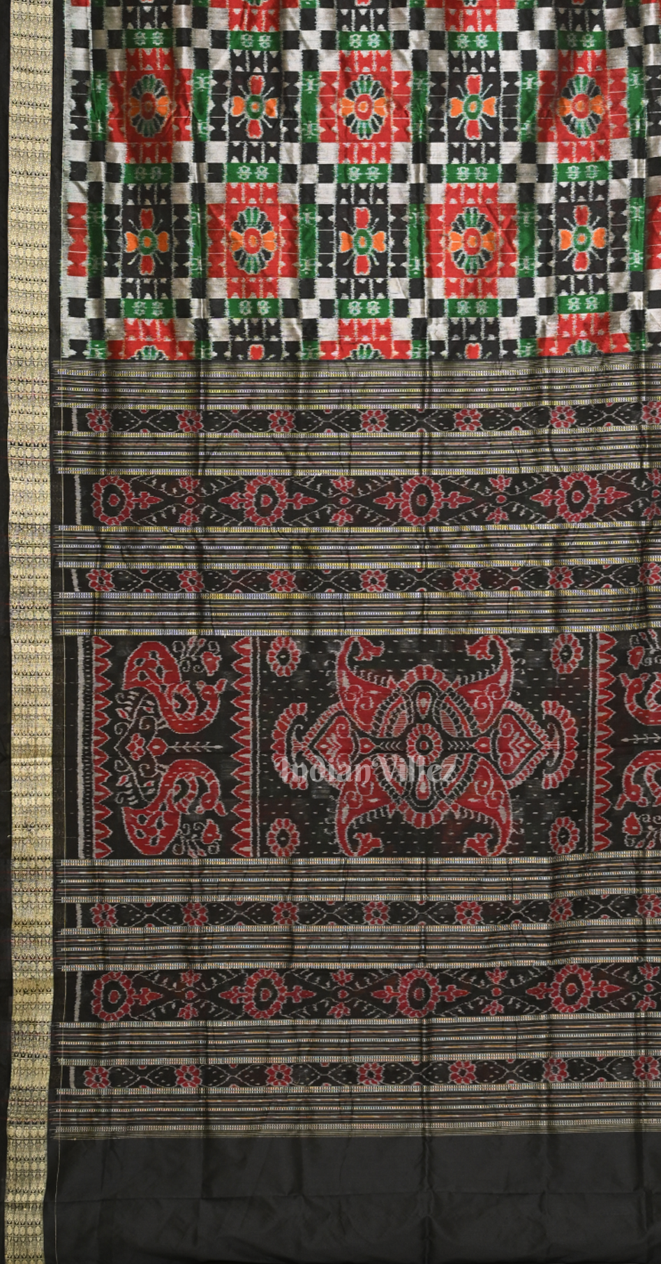 Black with Multicolor Utkal Laxmi Odisha Ikat Pure Sambalpuri Silk Saree