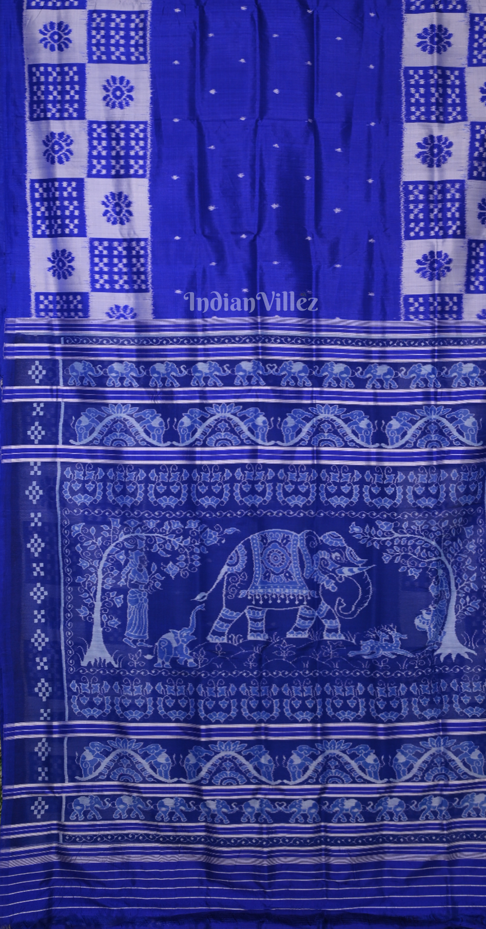 Blue Pasapali Scot Contemporary Designer Silk Saree with Elephant Anchal 