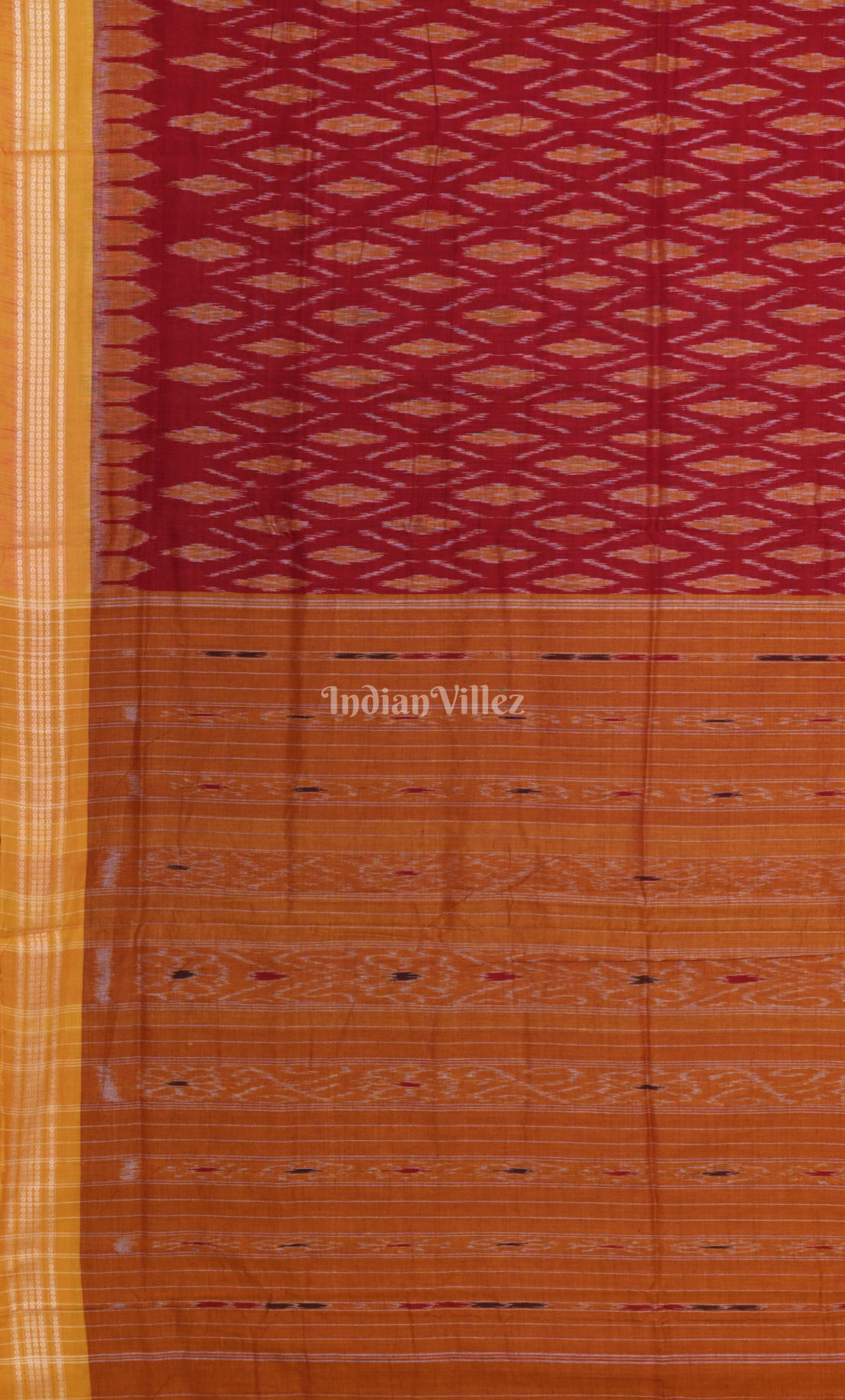 Red Mustard Yellow Odisha Ikat Maniabandha Cotton Saree 