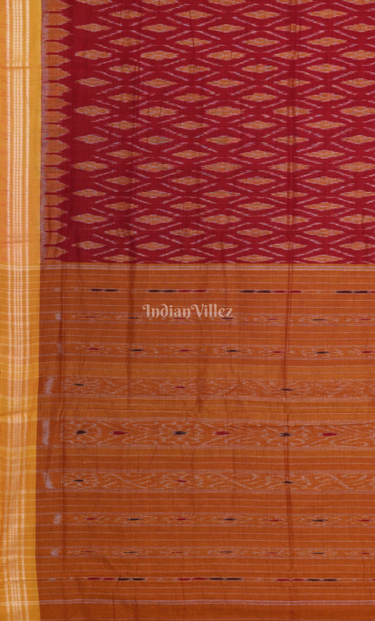 Red Mustard Yellow Odisha Ikat Maniabandha Cotton Saree 