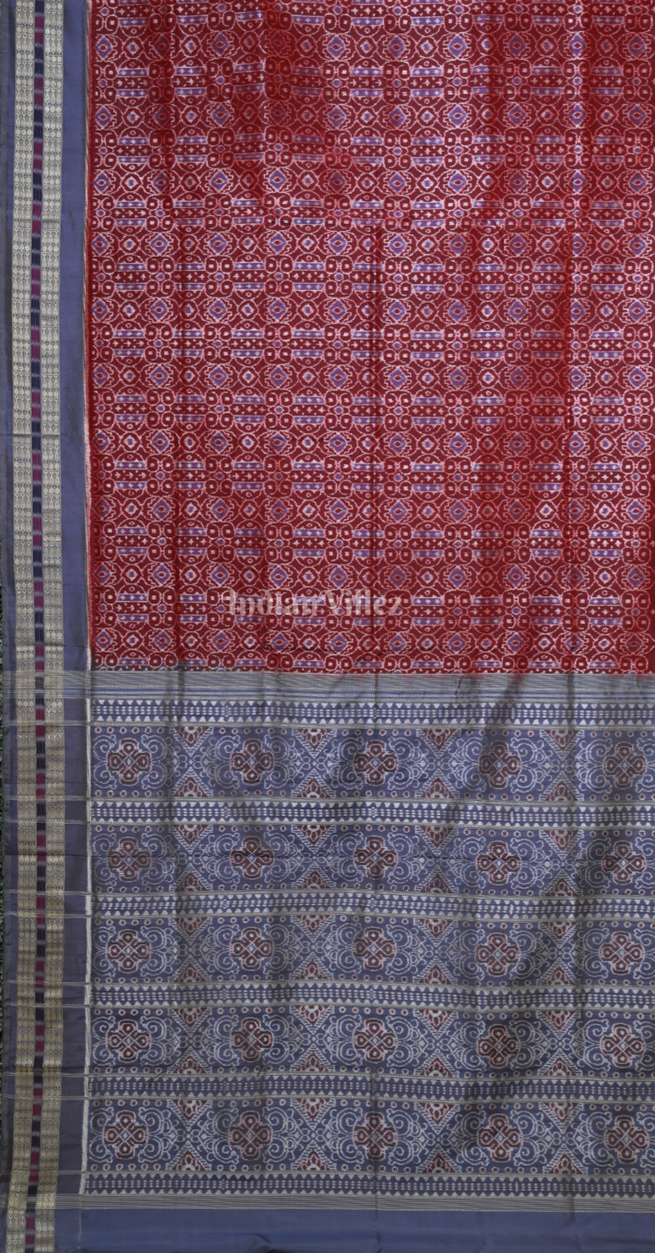 Maroon Blue Telia Rumal Odisha Ikat Sambalpuri Silk Saree with Double Blouse Piece