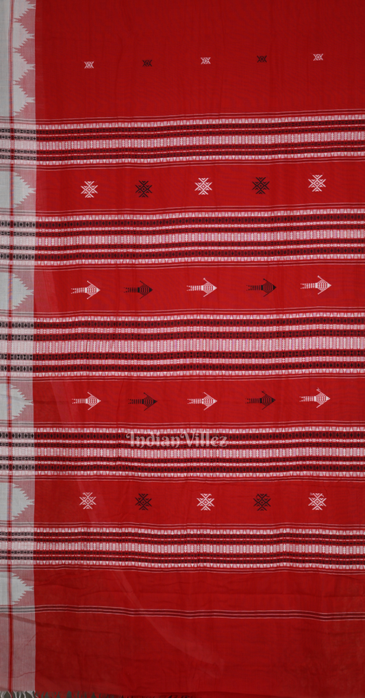 Red Black Odisha Handloom Natural Dye Kotpad Cotton Saree