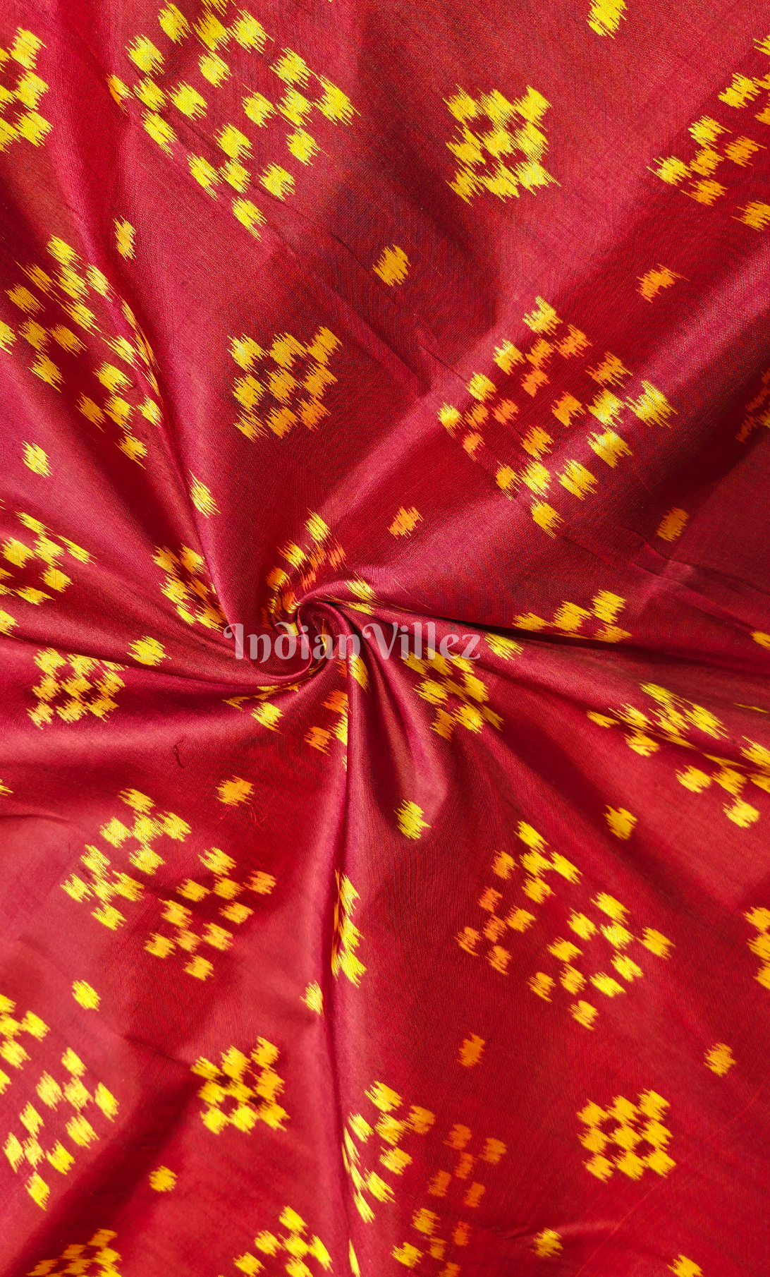Red Yellow Pasapali Odisha Ikat sambalpuri Silk Fabric