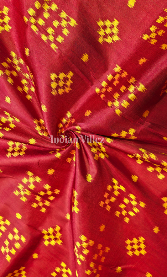 Red Yellow Pasapali Odisha Ikat sambalpuri Silk Fabric