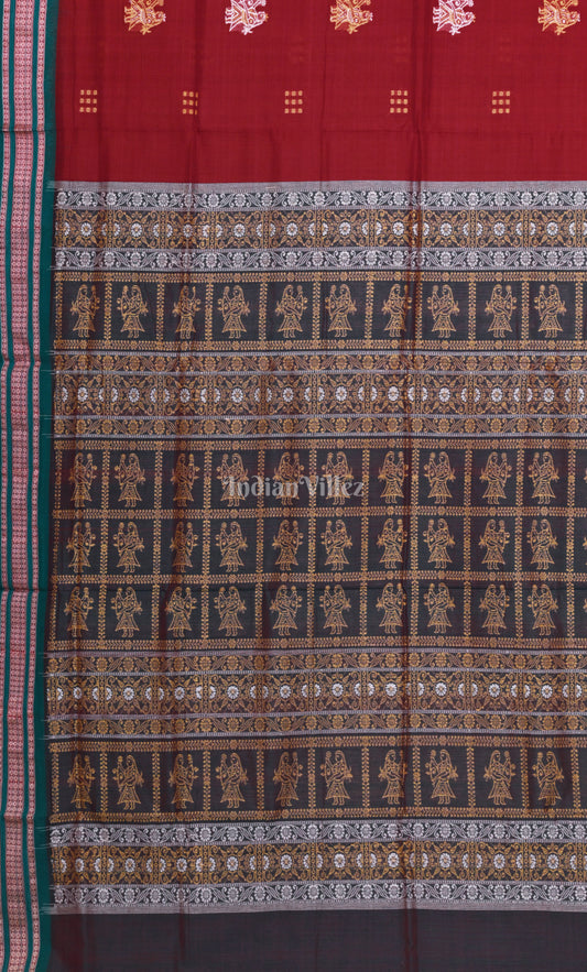 Red Green Dual Tone Doll Theme Odisha Ikat Bomkai Cotton Saree 