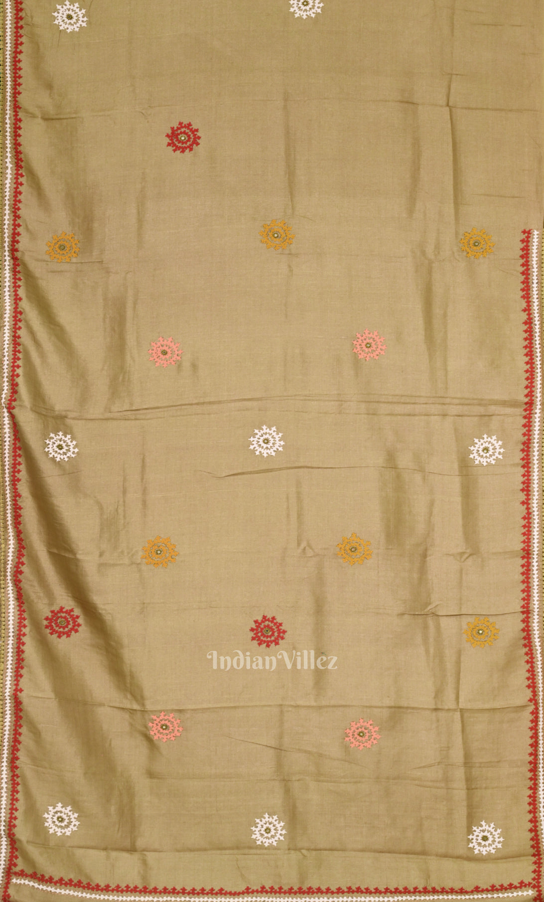  Beige Applique Work Hand Embroidered Saree