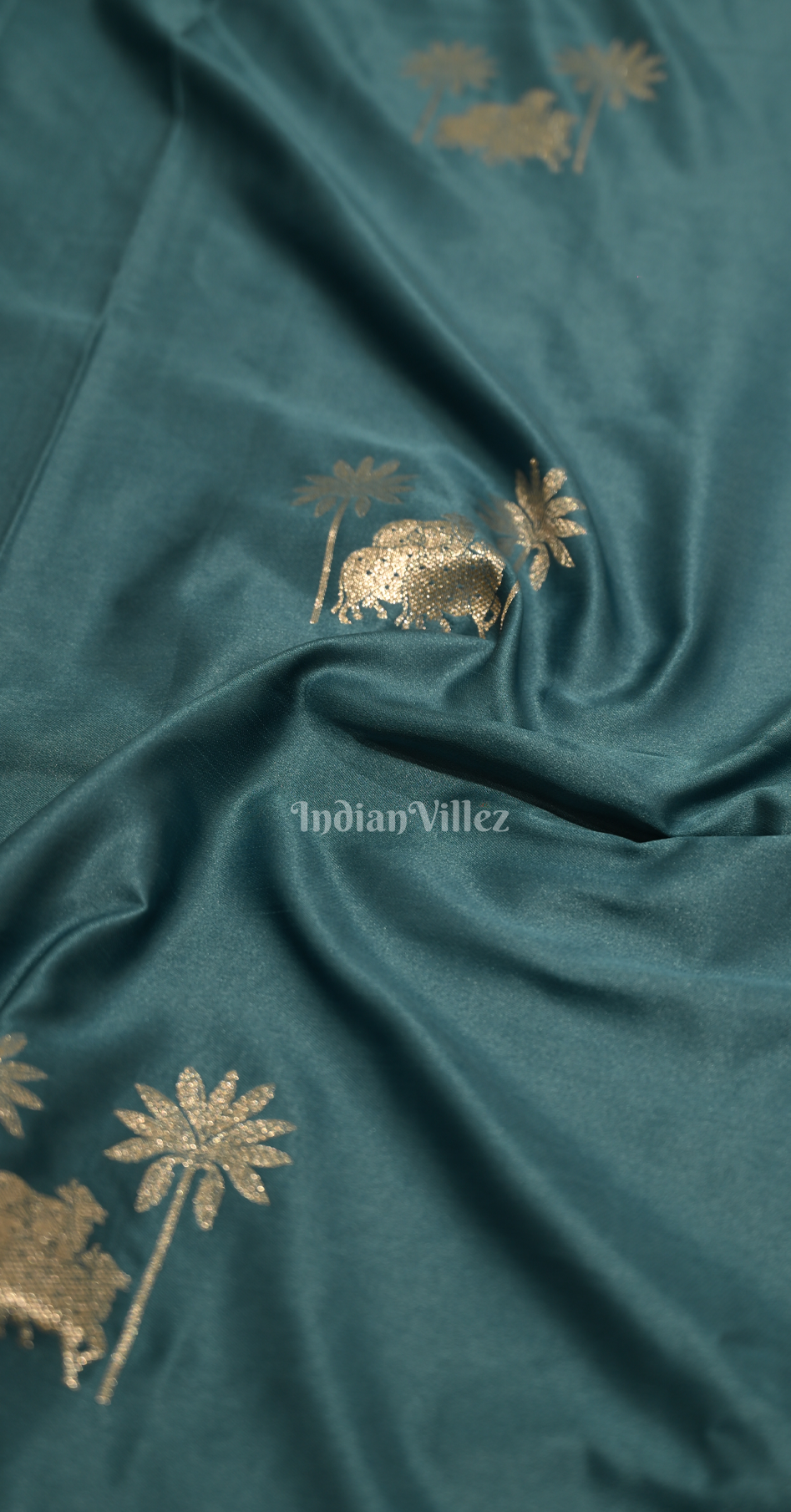 Teal Blue Mashru Satin Banarasi Silk Saree with Pichwai Motif