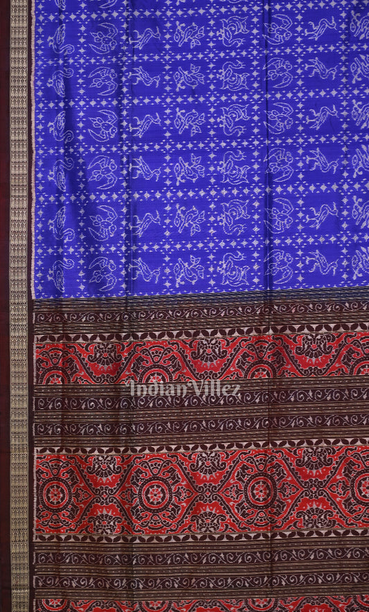 Blue Maroon Dasakothi Odisha Ikat Sambalpuri Silk Saree