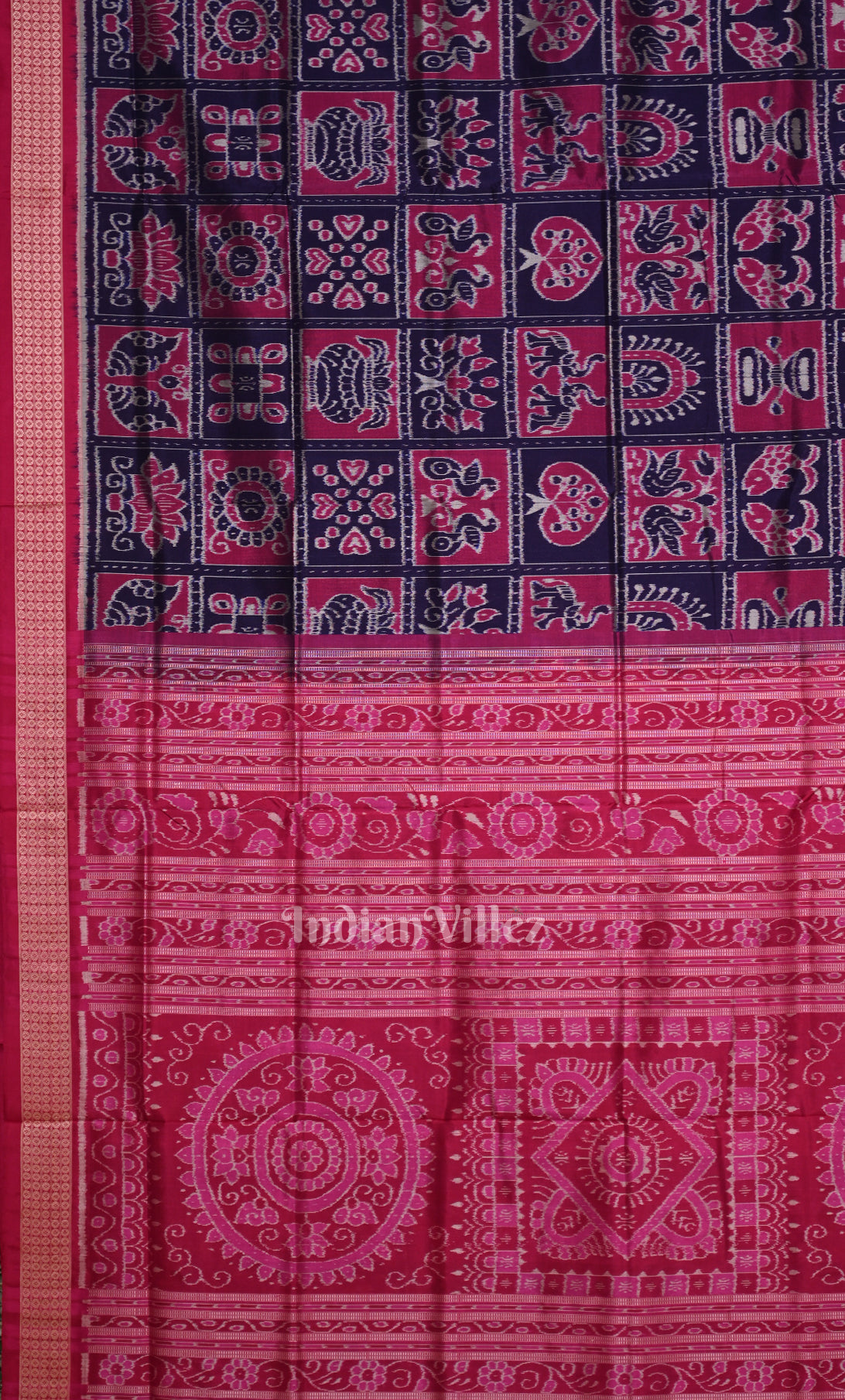Blue Rani Pink Nabakothi Odisha Ikat Sambalpuri Silk Saree