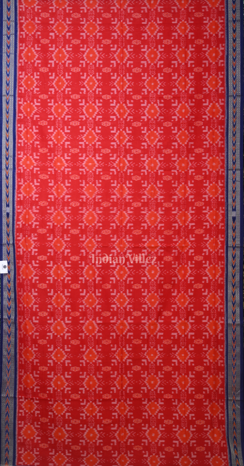 Red Blue Floral Motif Odisha Ikat Sambalpuri Cotton Saree 