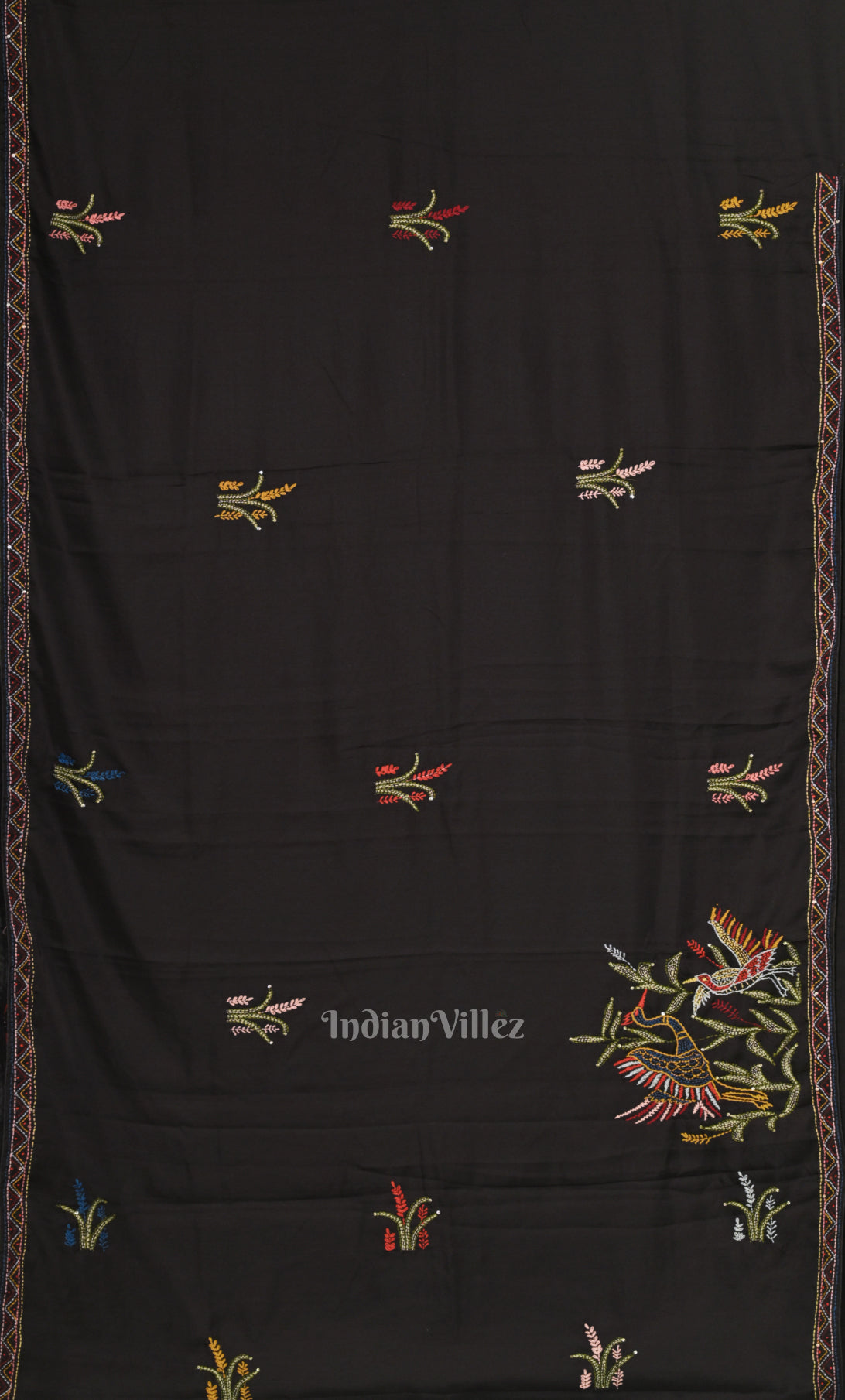 Black Tussar Silk Saree with Hand Embroidery 