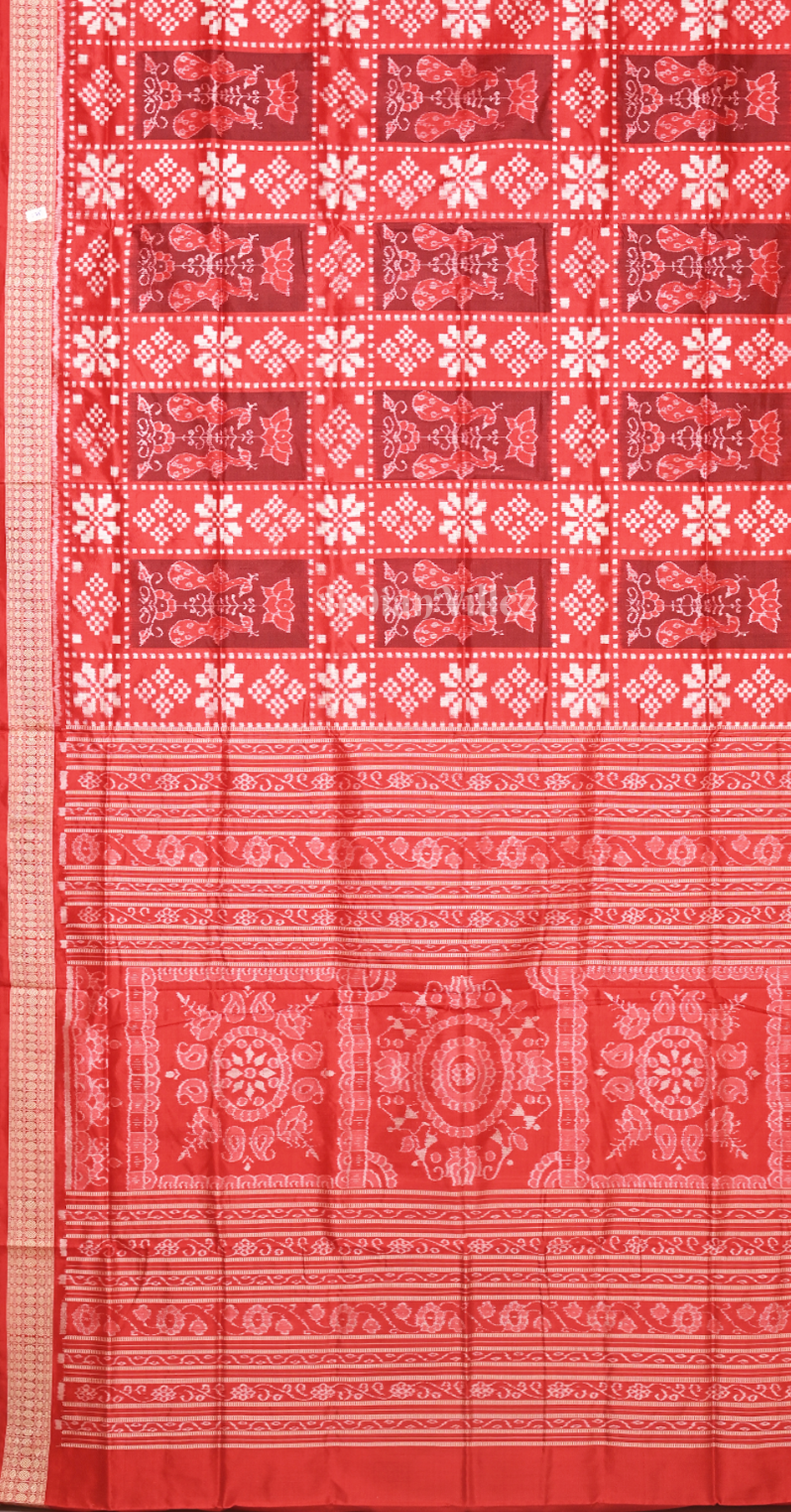 Exclusive Red Box Motif Odisha Ikat Sambalpuri Silk Saree 